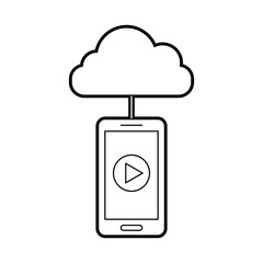 Wall Mural - smartphone and cloud computing with media player isolated icon vector illustration design