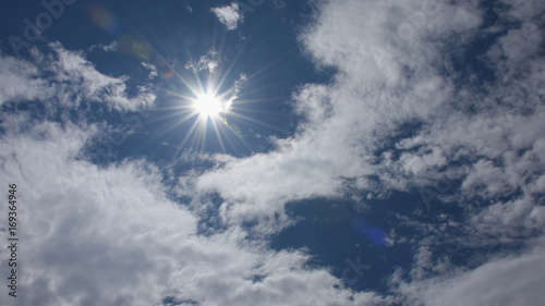 青空に燦燦と輝く太陽と雲 空想 雲のモンスター 燦燦と輝く 栄光 輝かしい未来 紫外線 暑い 熱中症などのイメージ Stock Photo Adobe Stock
