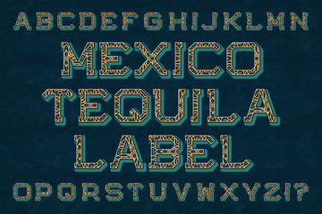 Fototapete - Mexico tequila label typeface. Isolated english alphabet.