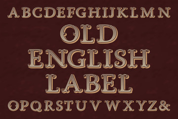 Fototapete - Old english label typeface. Striped letters, isolated alphabet.