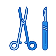 Wall Mural - Surgical instruments vector line icon isolated on white background. Surgical instruments line icon for infographic, website or app. Blue icon designed on a grid system.