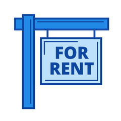 Canvas Print - For rent sign vector line icon isolated on white background. For rent sign line icon for infographic, website or app. Blue icon designed on a grid system.