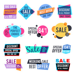 Poster - fashion design pricing tags and discount labels vector templates with color multiply effect