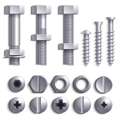 Canvas Print - Metal screws, steel bolts, nuts, nails and rivets isolated on white vector set