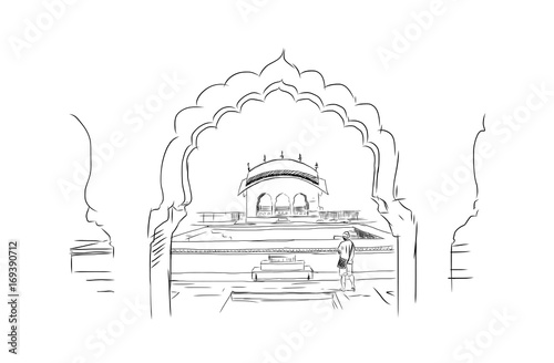 Hand Drawn Sketch Illustration Of Amber Fort Jaipur In