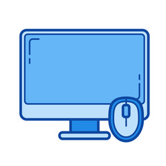 Sticker - Computer desktop vector line icon isolated on white background. Computer desktop line icon for infographic, website or app. Blue icon designed on a grid system.