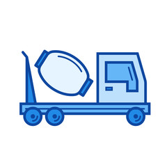 Sticker - Concrete mixer vector line icon isolated on white background. Concrete mixer line icon for infographic, website or app. Blue icon designed on a grid system.