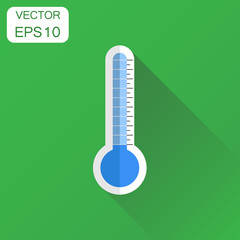Wall Mural - Thermometer icon. Business concept goal pictogram. Vector illustration on green background with long shadow.