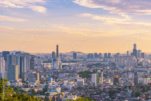 Poster Sunset at 63 Building of Seoul City,South Korea