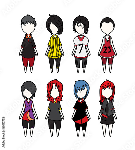 Sport Characters Vector Set Cartoon Design Mobile Game Dress Up