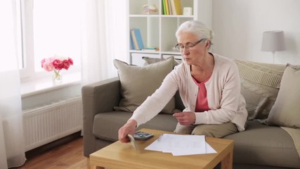 Poster - senior woman with money and papers at home