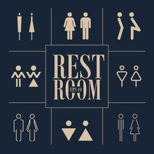 Concept And Idea Set Of Various Icons Toilet. Stroke Vector Logo, Web Graphics.