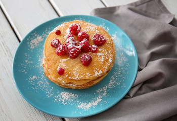 Sticker - Plate with delicious pancakes on table