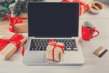 Fototapete - Christmas online shopping background
