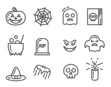 Halloween Icons Set. Linear Signs Collection. Vector Illustration