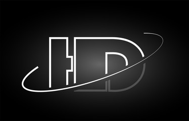 HD H D letter alphabet logo black white icon design