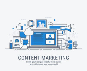 Fototapete - vector illustration digital content marketing concept. for website banner and landing page.