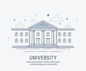 University, College, academy or shool building in modern vector style illustration. For web banner or landing page.