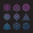 Set of bright vector sacred symbols on black background