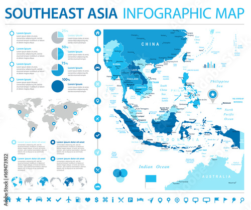 Cuadros en Lienzo Southeast Asia Map - Info Graphic Vector Illustration