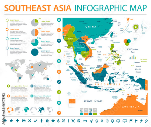 Fotomural Southeast Asia Map - Info Graphic Vector Illustration