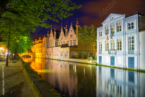 Night view of Bruges city, Belgium, traditional belgium architecture