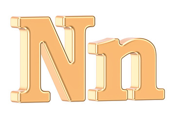 Poster - english golden letter n with serifs, 3d rendering