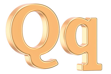 Poster - english golden letter q with serifs, 3d rendering
