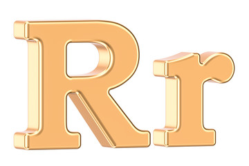 Poster - english golden letter r with serifs, 3d rendering