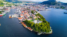 Bergen Old Town Aerial View. Bergen, Norway.