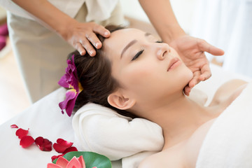 Traditional oriental massage therapy and beauty treatments. Young beautiful have massage woman in spa salon.