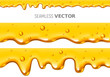 Set of two vector seamless dripping honey on white background