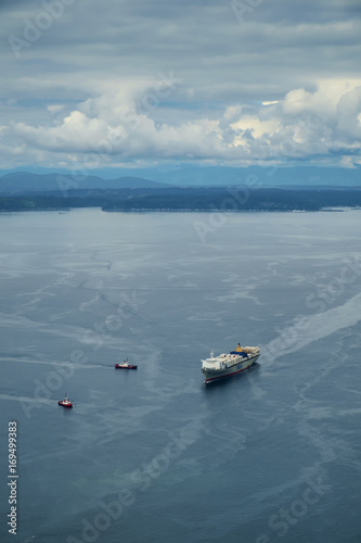Stampe Tugboats coming to assist a container ship