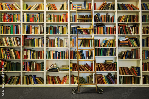 White Bookshelf With Books And Rolling Ladder Buy This Stock Photo And Explore Similar Images At Adobe Stock Adobe Stock Rolling bookshelf from cherished bliss.