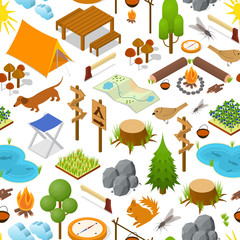 Canvas Print - Camping Element or Part Background Pattern Isometric View. Vector