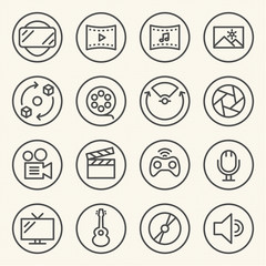 Poster - Rounded Line icons for Virtual Reality innovation technologies. Uses of Virtual Reality.