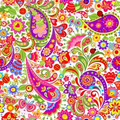 Wall Mural - Colorful decorative floral seamless background with ethnic pattern for fabric, textile, wrapping paper, card, invitation, wallpaper, web design