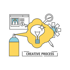 Sticker - innovation ideas to creative process inspiration vector illustration