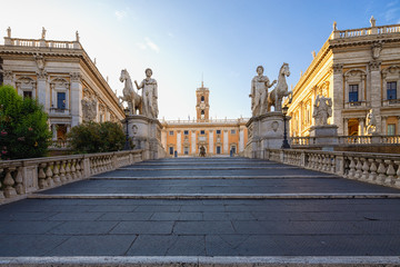 Wall Mural - Cordonata Capitolina and Dioscuri  statues (Castor and Pollux) in the entrance to Capitoline Hill, Rome, Italy