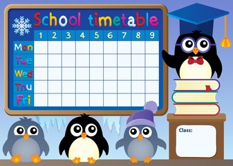 Poster - School timetable with penguins