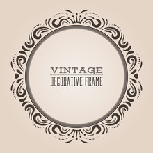 Round Vintage Ornate Border Frame, Victorian And Royal Baroque Style Decorative Design. Elegant Frame Shape With Crown, Hearts And Swirls For Labels, Logo And Pictures. Vector Illustration.