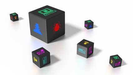 Wall Mural - Black cubes with colored  cybersecurity icons
