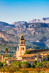 Wall Mural - Village Landscape Mountains Spain Majorca  Santa Maria del Cami with beautiful steeple