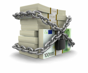 Poster - Pile of Euro and lock. Image with clipping path