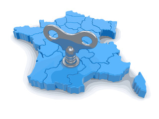 Poster - Map of France with winding key. Image with clipping path.
