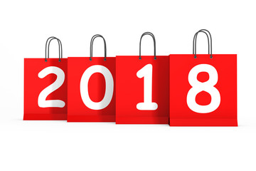 Poster - Shopping Bags with 2018 New Year Sign. 3d Rendering
