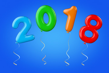 Aufkleber - Multicolour Balloons as 2018 New Year Sign. 3d Rendering