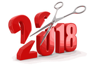 Poster - Scissors and 2018. Image with clipping path.