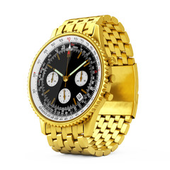 Poster - Luxury Classic Analog Men's Wrist Golden Watch. 3d Rendering