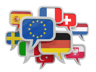 Poster - Speech bubbles with flags. Image with clipping path